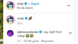 El comentario de Alphonso Davies en el 'post' de Vinicius