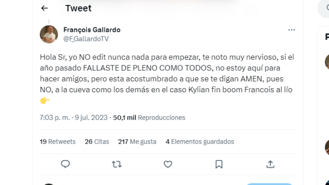 Última respuesta hasta el momento de François