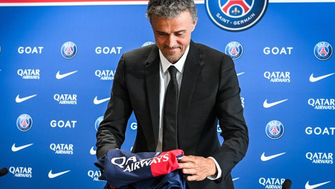 Luis Enrique en su presentación con el PSG