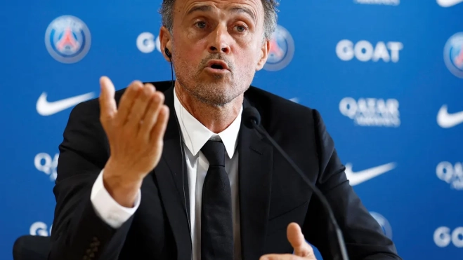 Luis Enrique en su presentación con el PSG