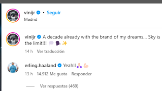 Respuesta de Haaland a Vinicius en Instagram