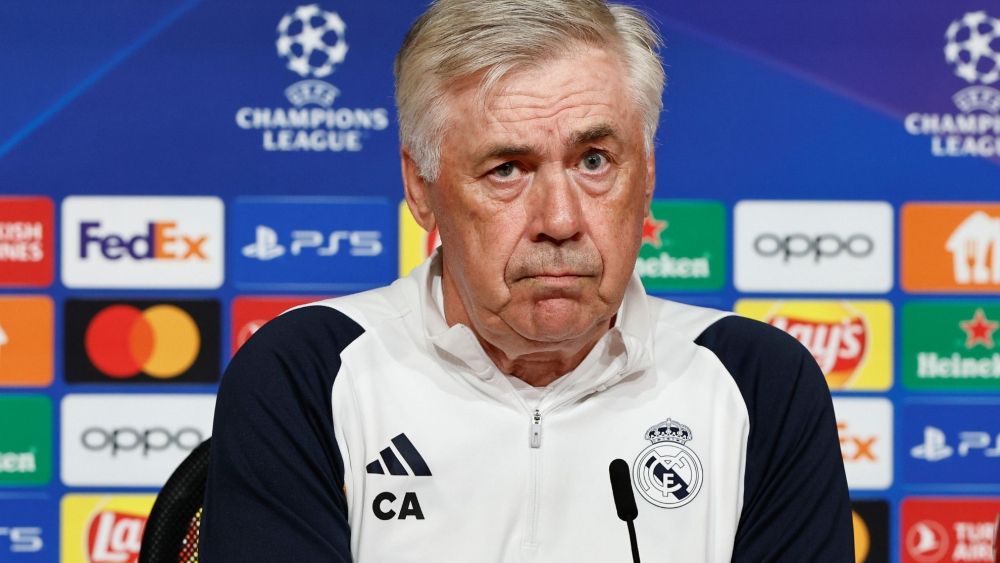 Carlo Ancelotti en una rueda de prensa de Champions League