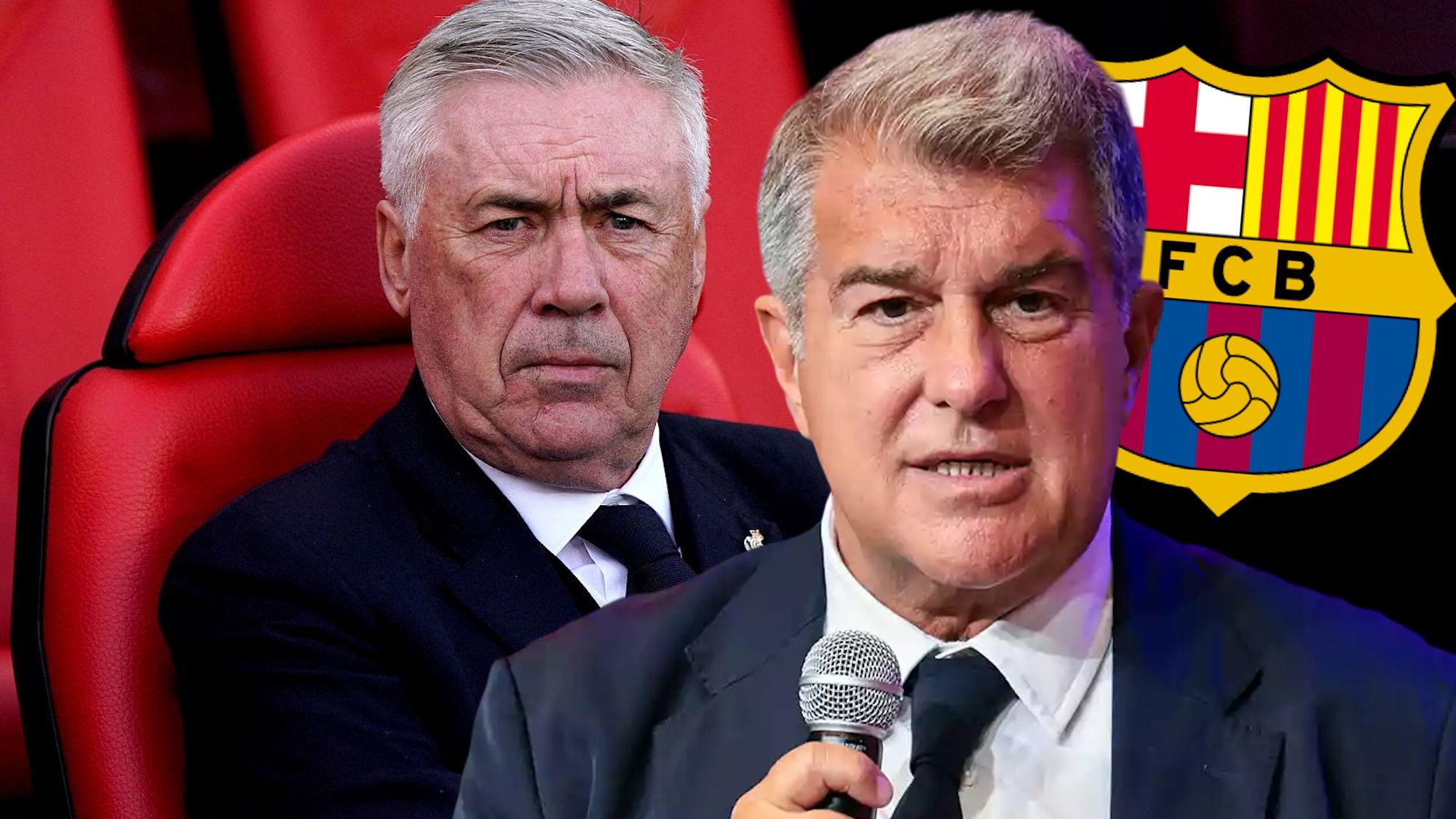 Ancelotti, Laporta y escudo Barça