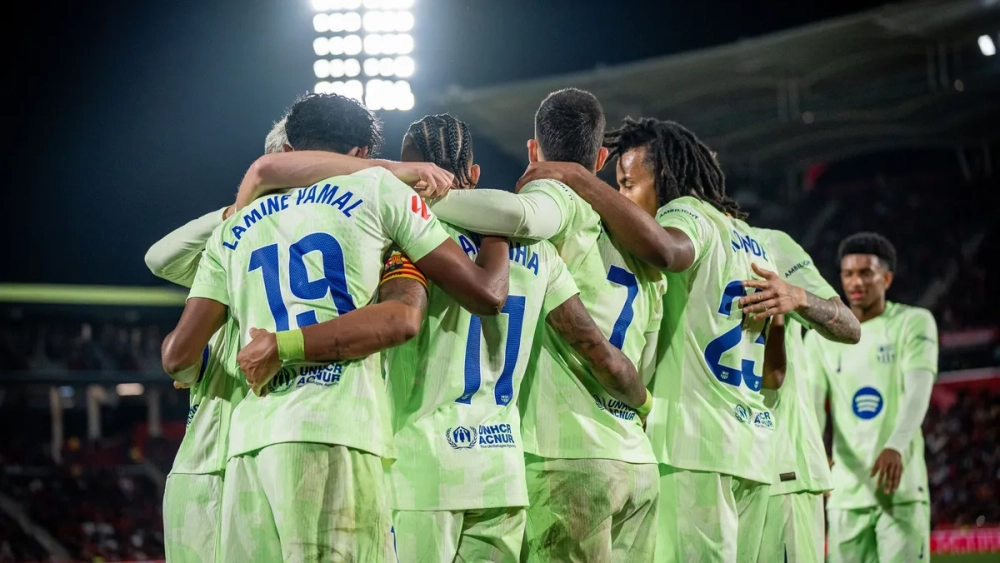 Los jugadores del Barça celebrando un gol en el partido de ayer