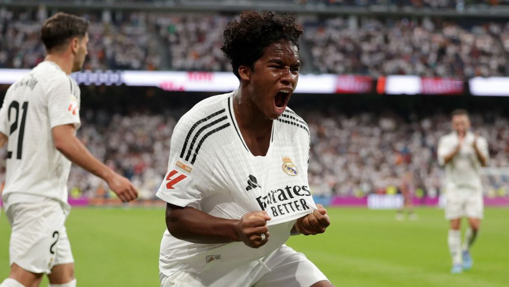 Endrick, celebrando su primer gol con el Real Madrid.