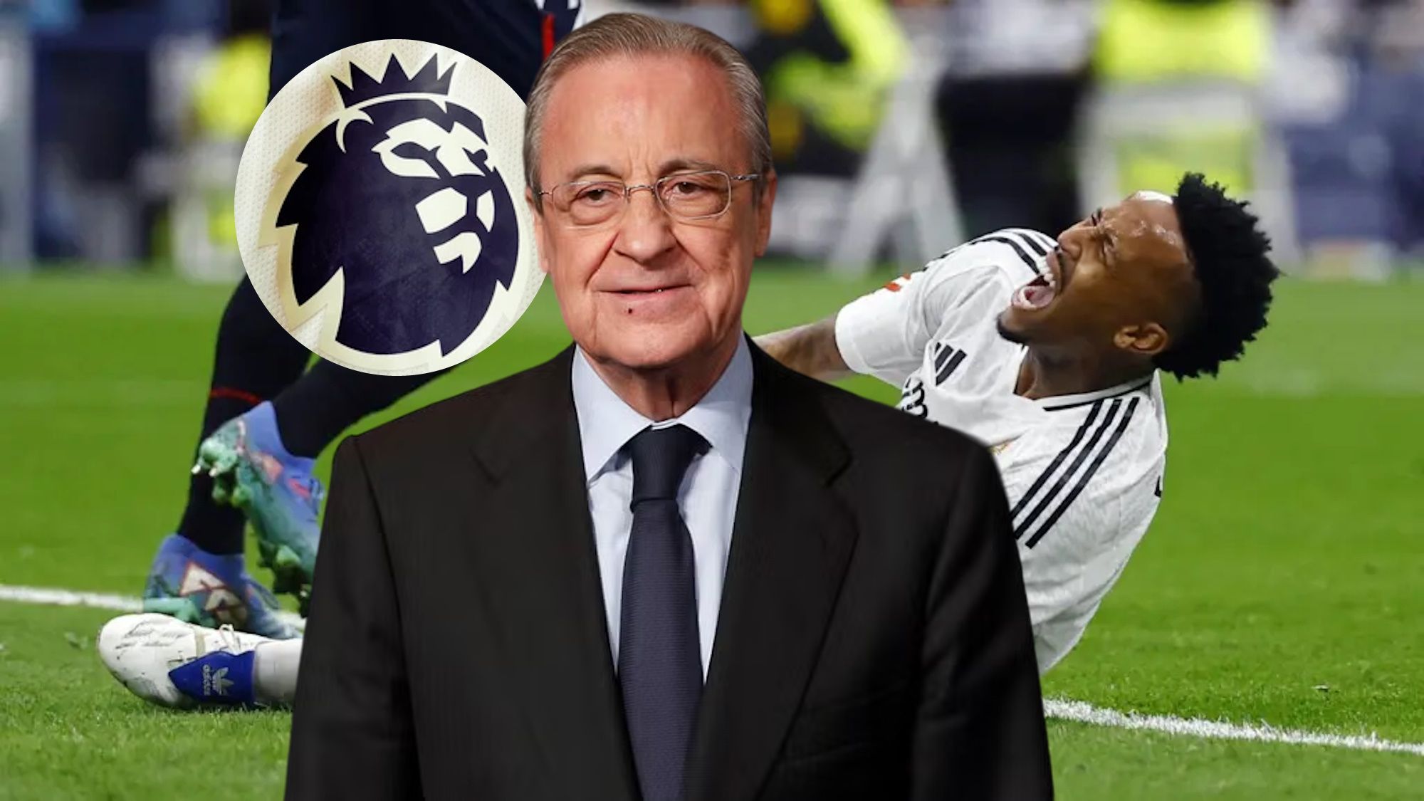 Florentino Pérez contento con fondo de Militao lesionado y logo de la Premier League