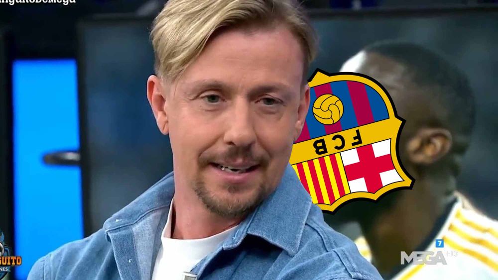 Guti en el Chiringuito con escudo Barça de cabeza