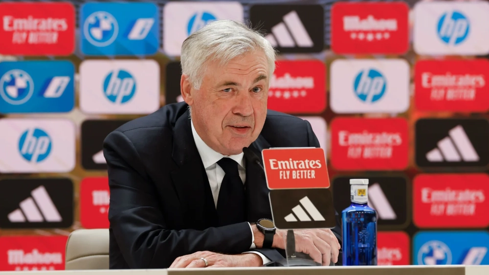 Carlo Ancelotti durante la rueda de prensa tras el partido ante la UD Las Palmas.