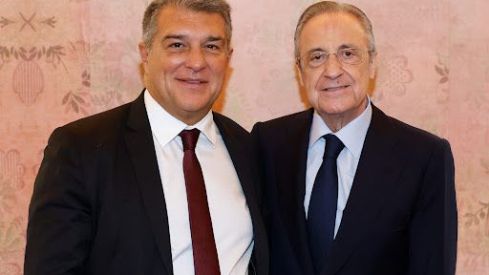 Florentino Pérez y Joan Laporta sonriendo