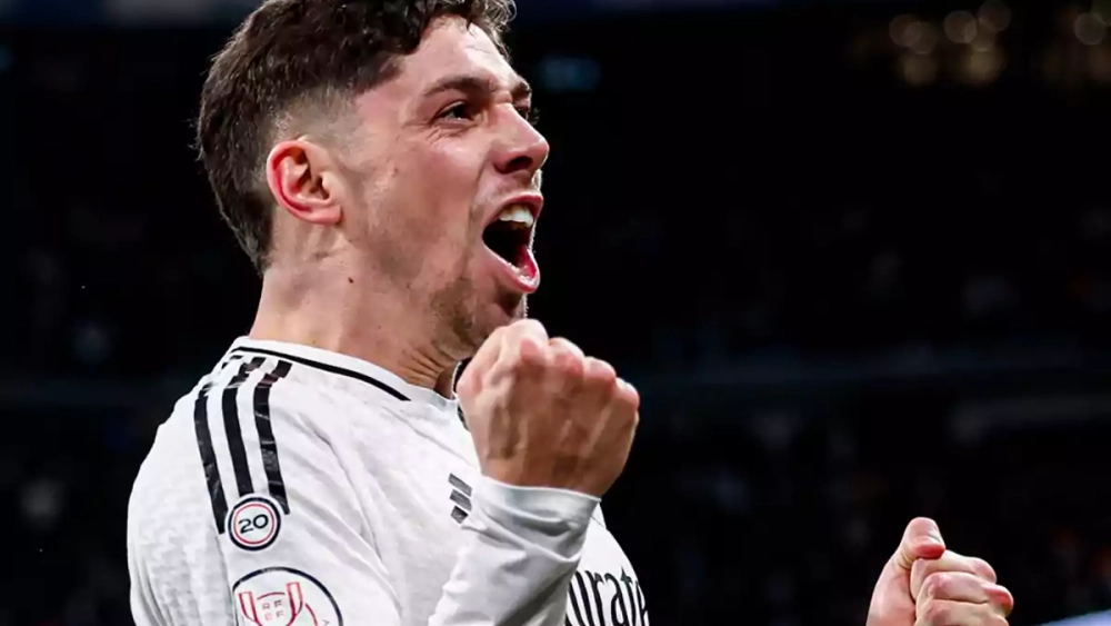 Fede Valverde celebrando uin gol con el Real Madrid esta temporada