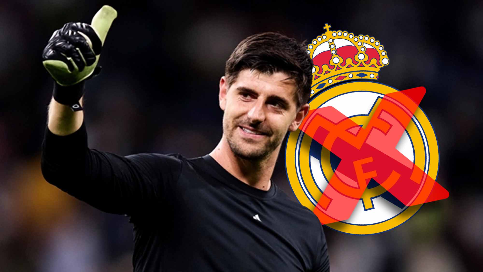 Courtois con escudo RM tachado