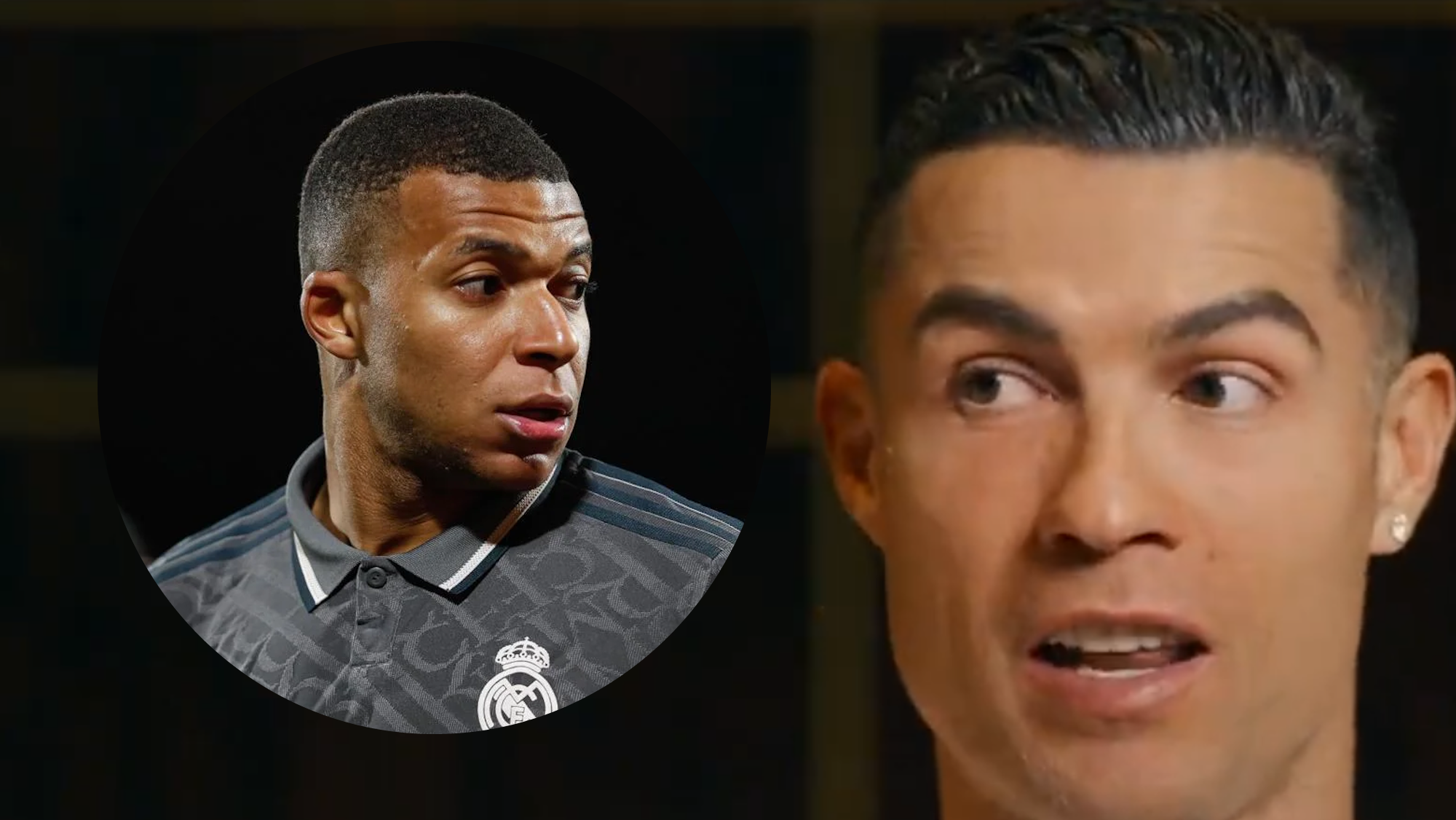 Cristiano Ronaldo hablando y Mbappé en círculo