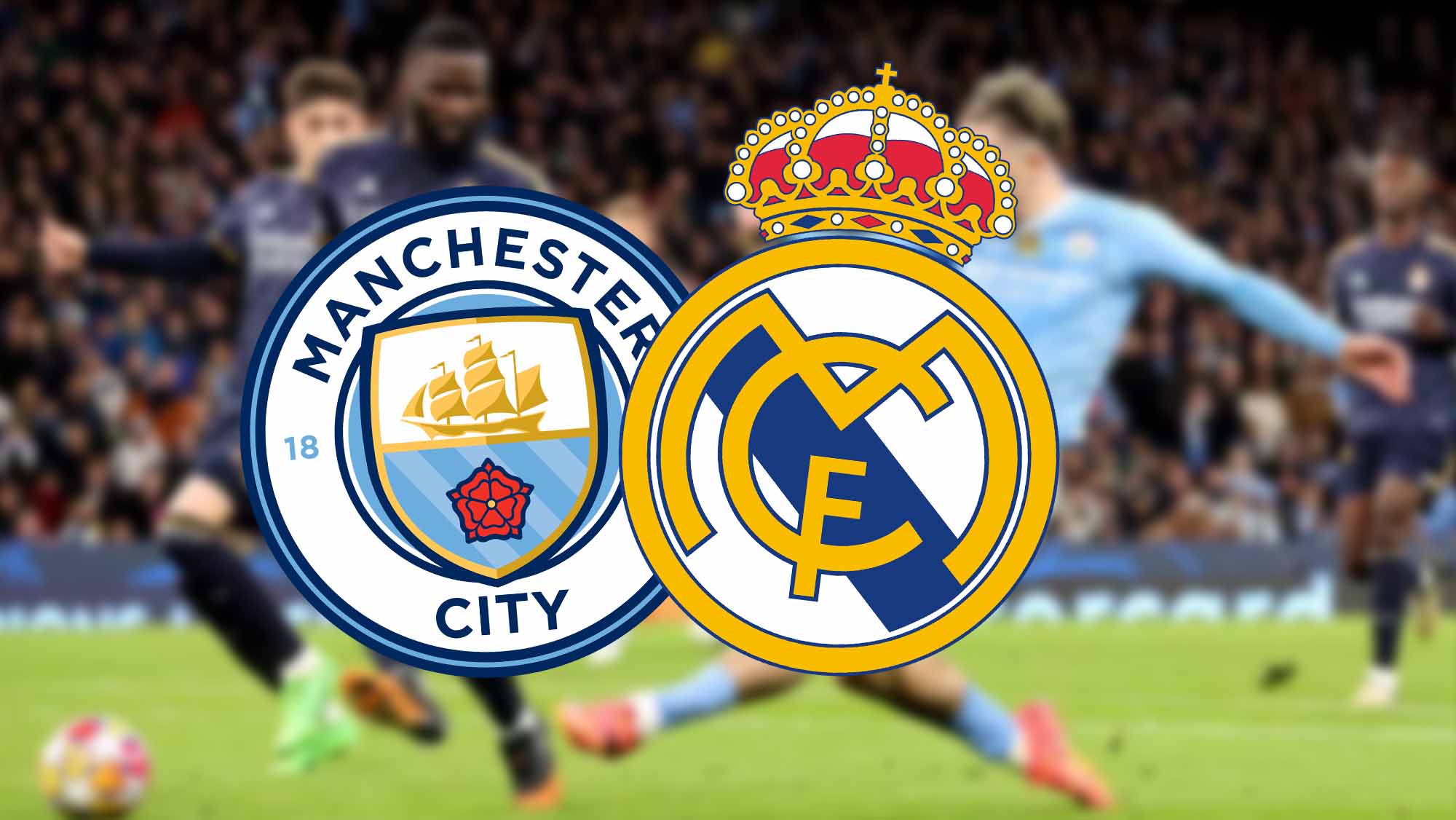 Escudos RM y City con fondo de partido