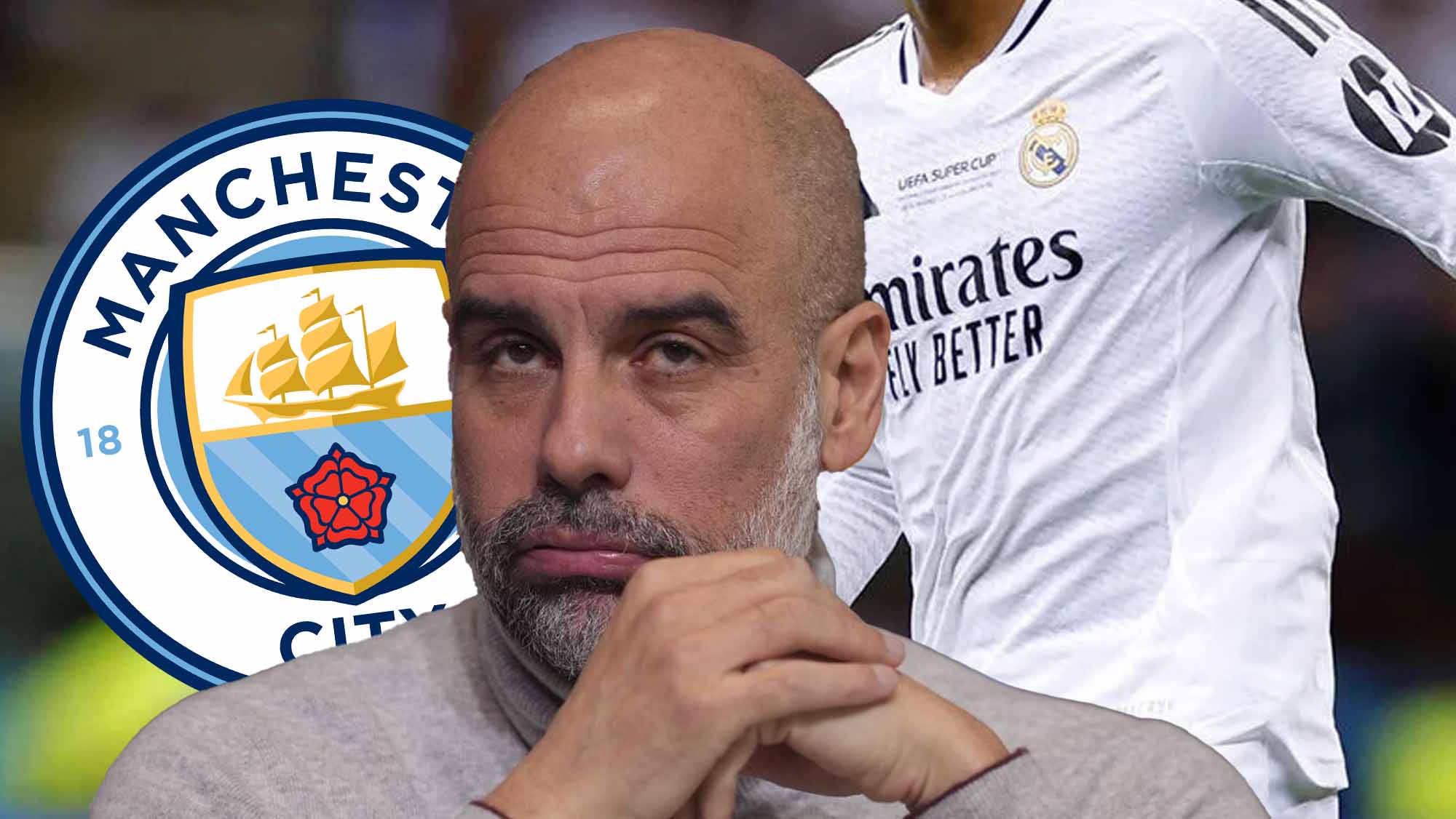 Guardiola bufando con jugador de incógnito y escudo City