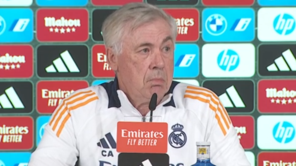 Carlo Ancelotti en rueda de prensa hoy previa al partido de mañana