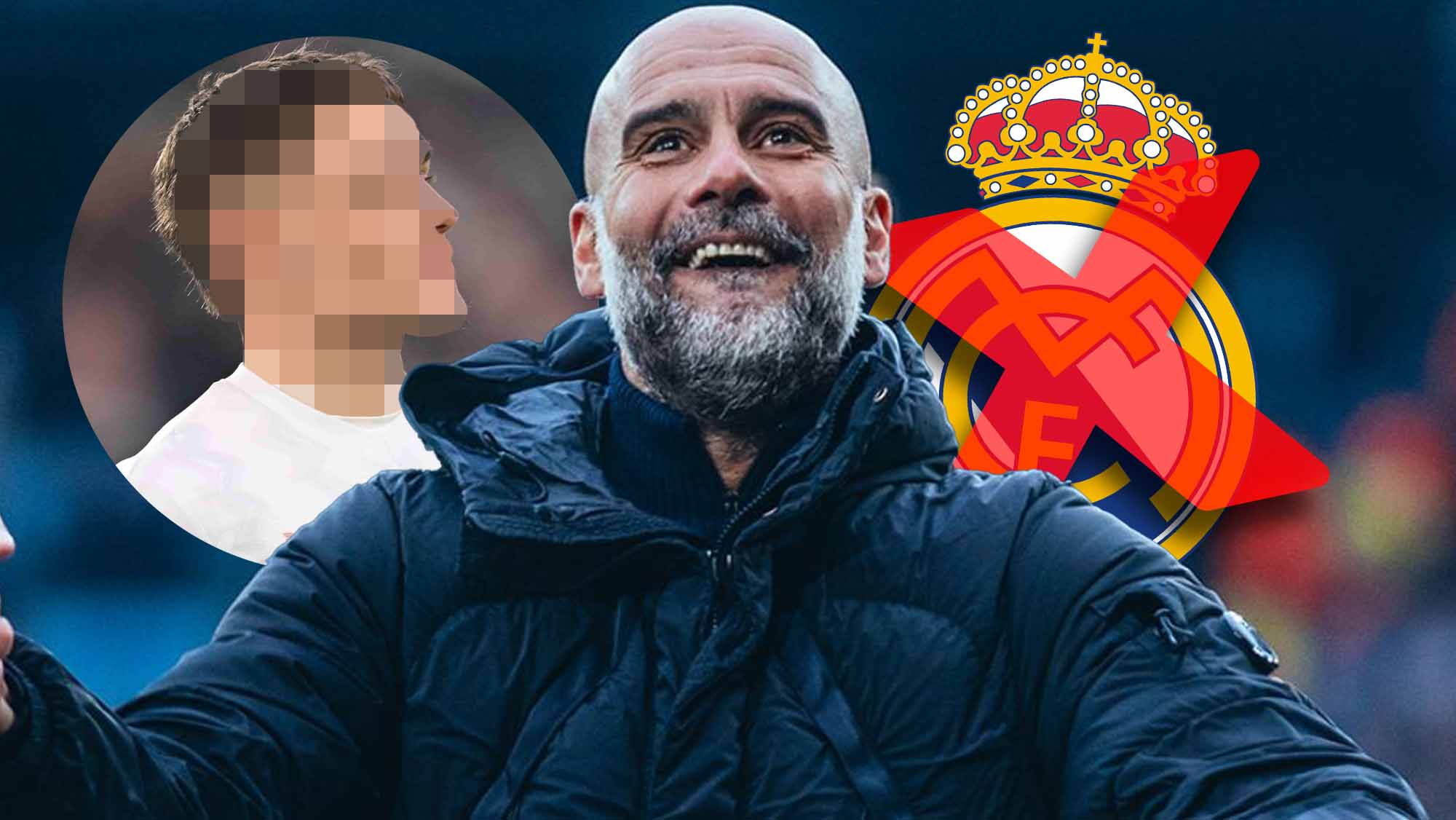 Guardiola contento con jugador de incógnito y escudo RM tachado